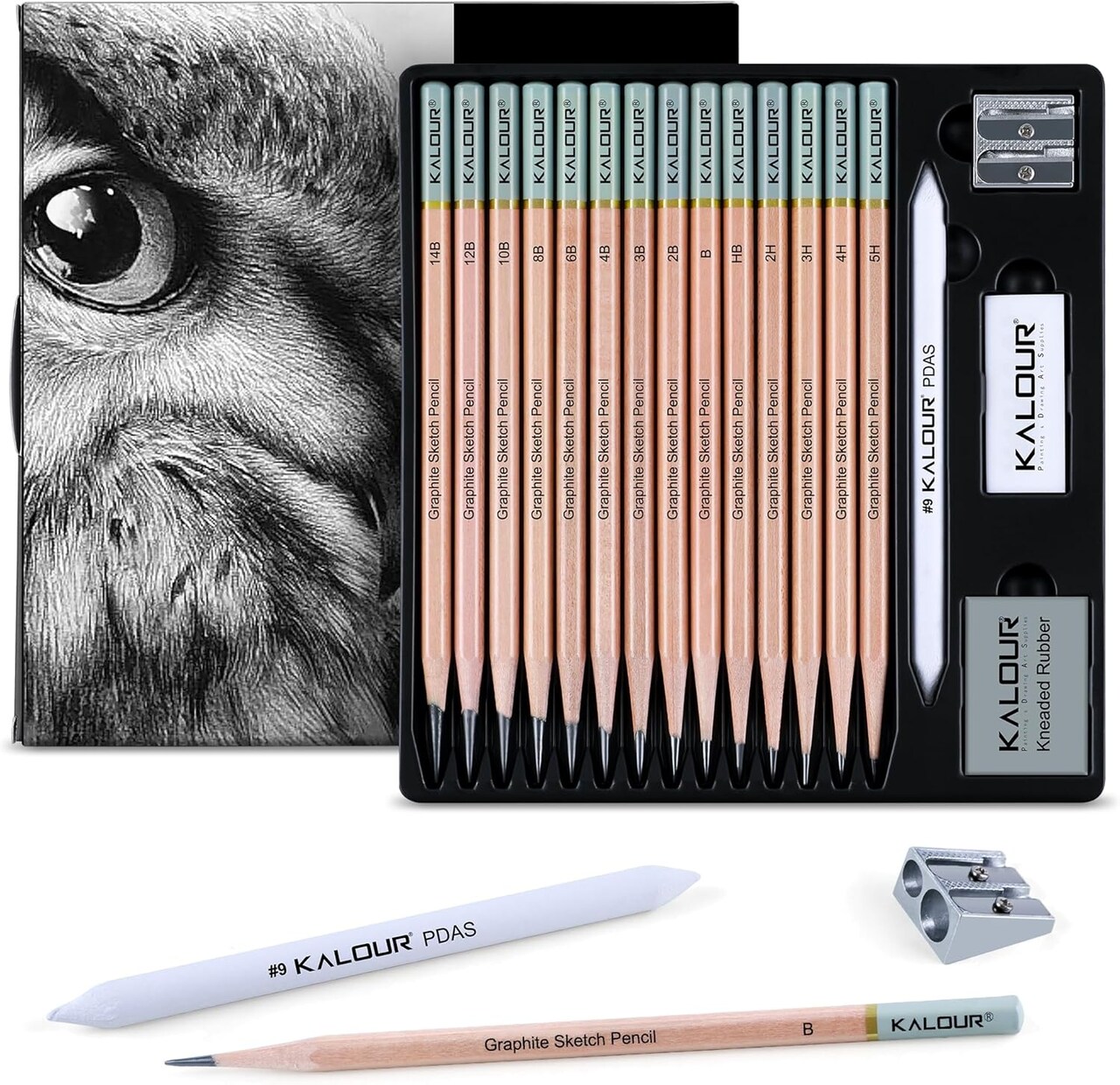 18-Piece Professional Sketch Pencil Set - Includes 5H to 14B Pencils,Graphite, Vinyl Eraser, Kneaded Eraser,Sharpener and Paper Blending Stump - Ideal for Artists and Beginners